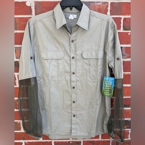 NWT Insect Shield Quagga Outdoor M Olive Long-Sleeve Button Repellent Shirt F2